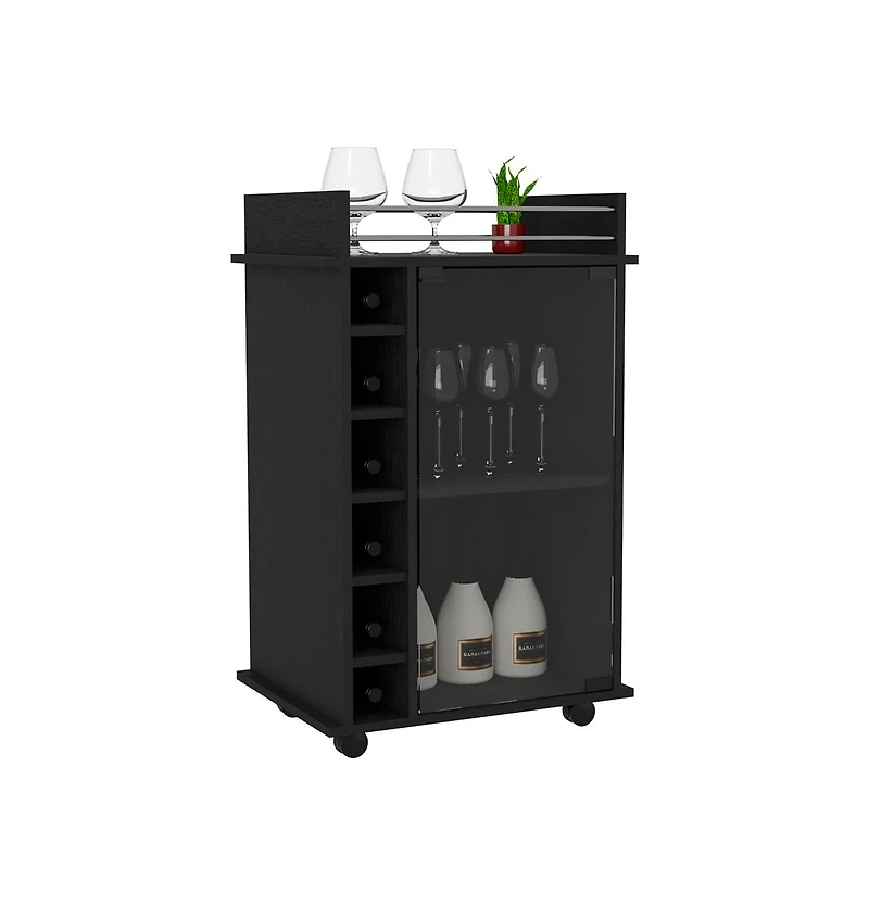 Flynama Glass Door Bar Cart with 2 Shelves, 6 Cubbies and Locking Casters