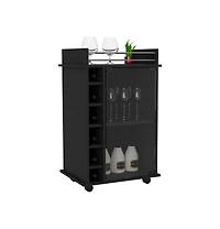 Flynama Glass Door Bar Cart with 2 Shelves, 6 Cubbies and Locking Casters