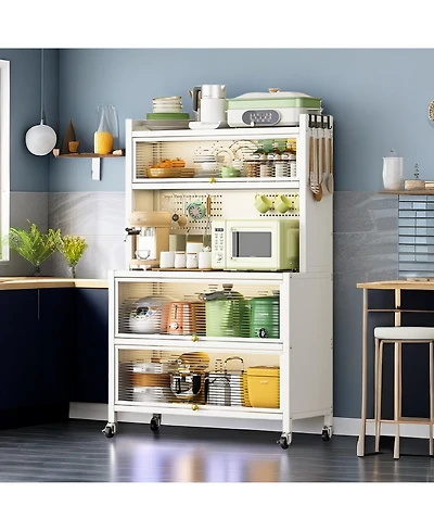 Flynama 65" Tall 5-Tier Kitchen Bakers Rack with Flip Door Cabinet, Microwave Stand and Coffee Bar Storage