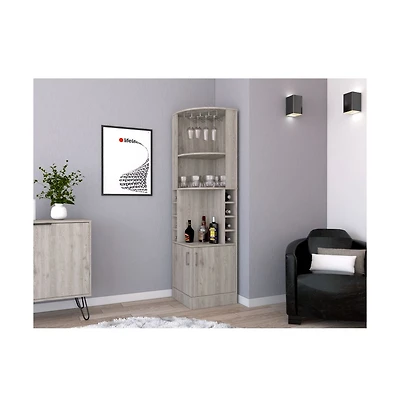 Flynama 71" Light Corner Bar Cabinet with 8 Bottle Cubbies, 12 Glass Rack and 2 Side Doors