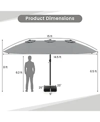 Gouun 15 ft Double-Sided Twin Patio Umbrella with Hand Crank and Weighted Base