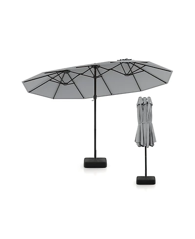 Gouun 15 ft Double-Sided Twin Patio Umbrella with Hand Crank and Weighted Base