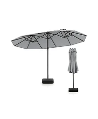 Gouun 15 ft Double-Sided Twin Patio Umbrella with Hand Crank and Weighted Base
