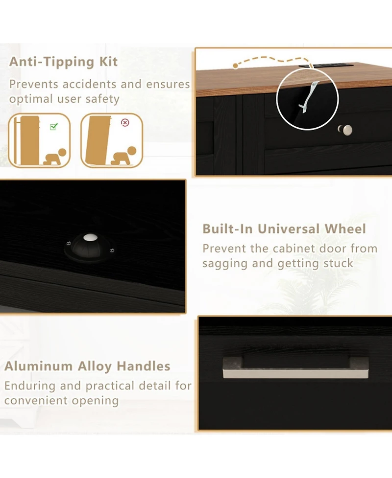 Gouun 39.5 x 36 in Tilt-Out Trash Can Cabinet with Built-In Outlets and Adjustable Shelves