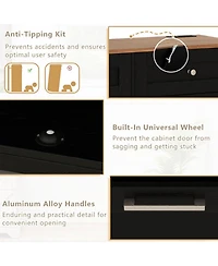 Gouun 39.5 x 36 in Tilt-Out Trash Can Cabinet with Built-In Outlets and Adjustable Shelves