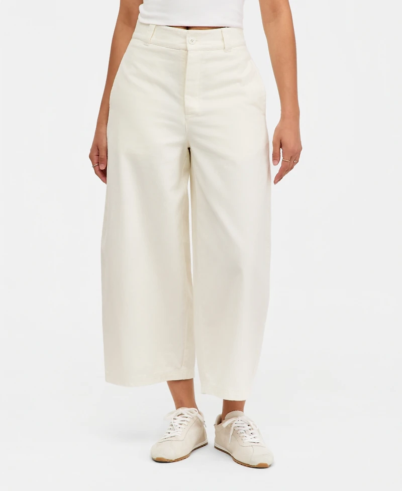 Free People Women's Laydown High-Rise Barrel-Leg Chino Cotton Pants