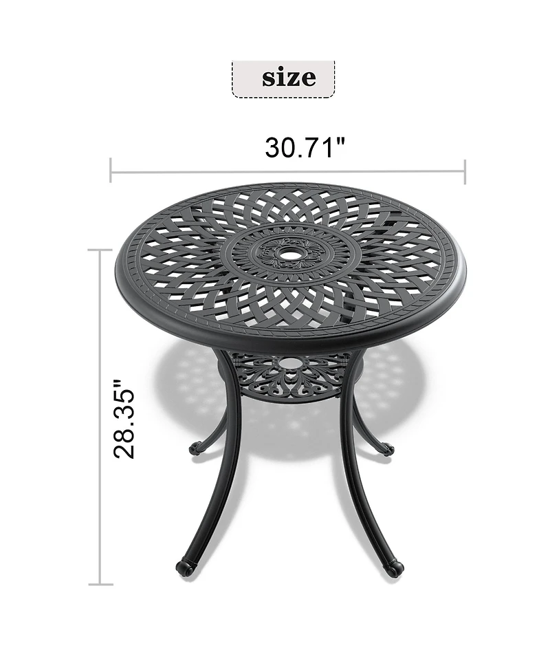 Clihome 30.71-inch Cast Aluminum Patio Dining Table With Frame and Umbrella Hole