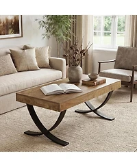 Tribesigns 47" Coffee Table, Rectangle Center Table for Living Room, Industrial Modern Living Room Table, Wood Coffee Table with Curved Cross Legs