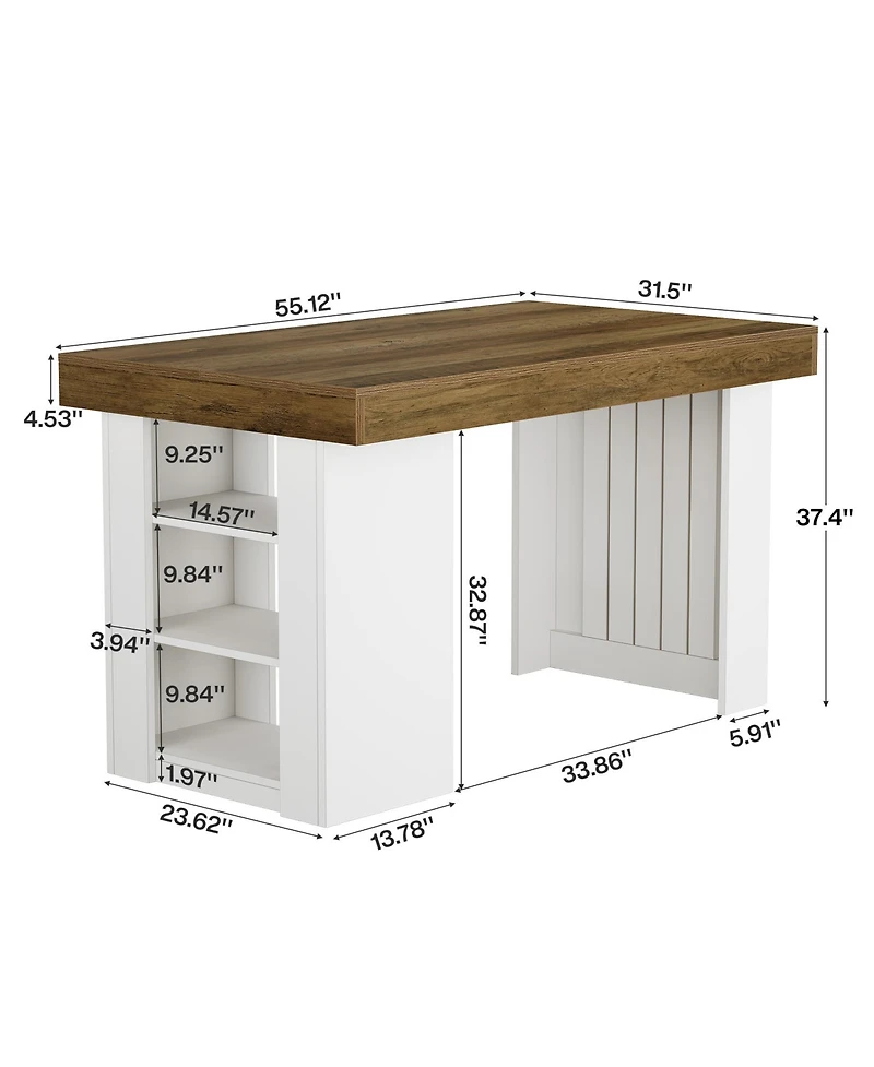 Tribesigns Kitchen Island with Storage, 55-Inch Farmhouse Stationary Island Table with Large Countertop, Counter Height Home Bar Table