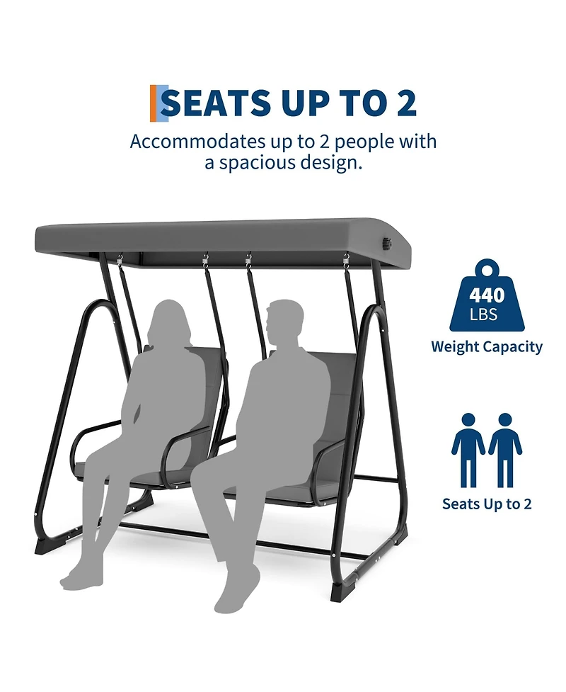 Homfan 2 Person Patio Swing with Adjustable Canopy, Removable Cushions, Heavy Duty Steel Frame, Weather Resistant Design