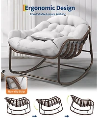 Homfan Rocking Egg Chair with Extra-Thick Cushions, Heavy-Duty 450 lb Capacity Steel Frame and Hand-Woven Pe Wicker for Indoor Outdoor