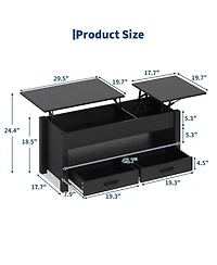 homfan Lift Top Coffee Table with Hidden Storage, 47" Farmhouse Center Two Drawers and Adjustable Wooden Tabletop for Living Room