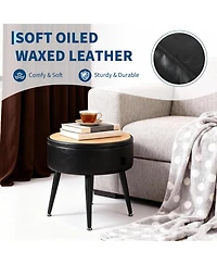 Homfan Modern Storage Ottoman and Vanity Stool, Synthetic Leather Round Seat, 330 lb Capacity Steel Legs, Multi-Functional Footrest and Bedroom Bench