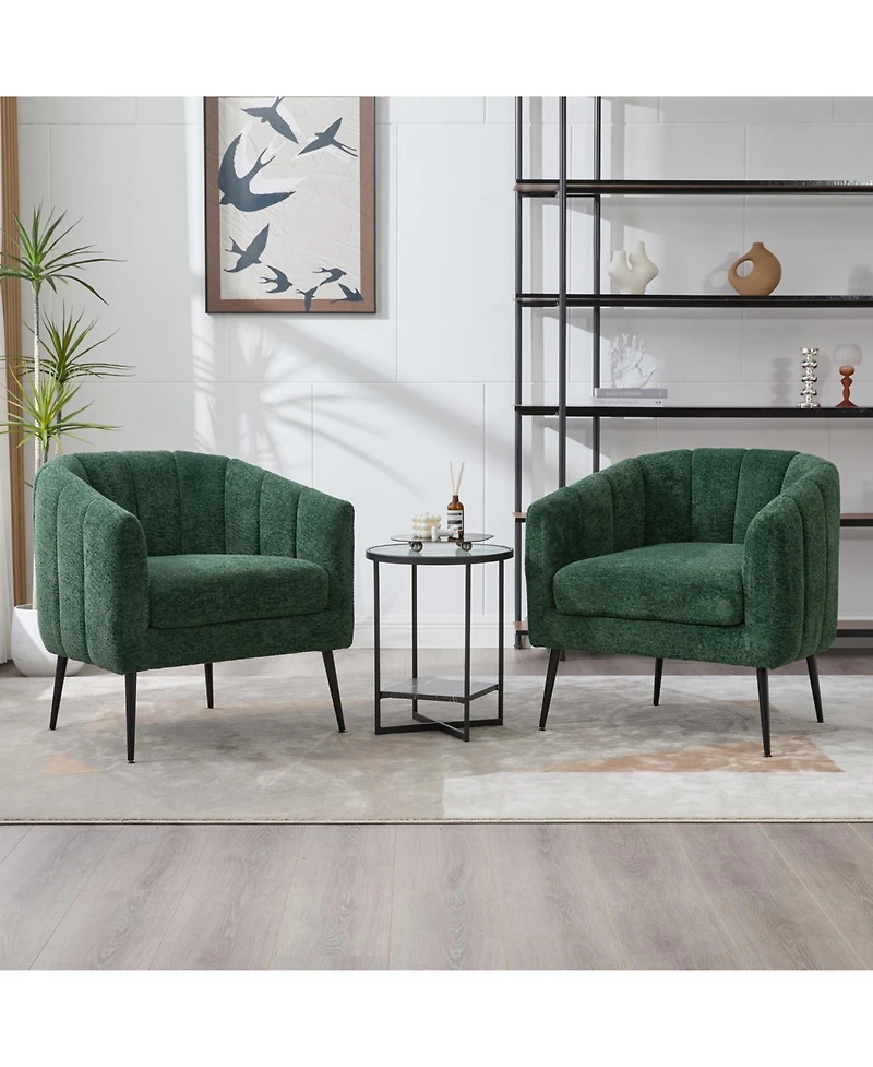 Streamdale Furniture Chenille Barrel Accent Chair, Metal Legs, Tufted