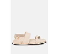 London Rag Women's Lolac Metallic Bar Embellished Flat Sandals
