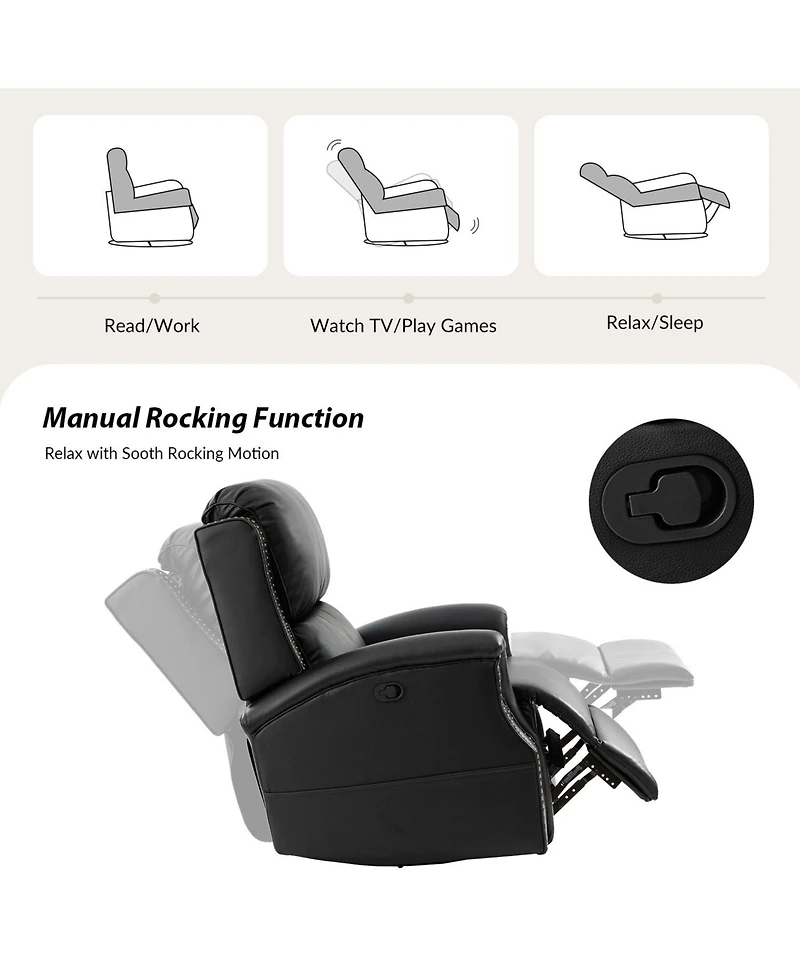 Hulala Home Felisa Traditional Swivel Rocker Manual Genuine Leather Recliner