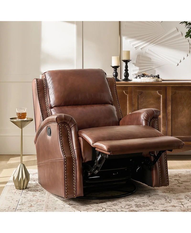 Hulala Home Felisa Traditional Swivel Rocker Manual Genuine Leather Recliner