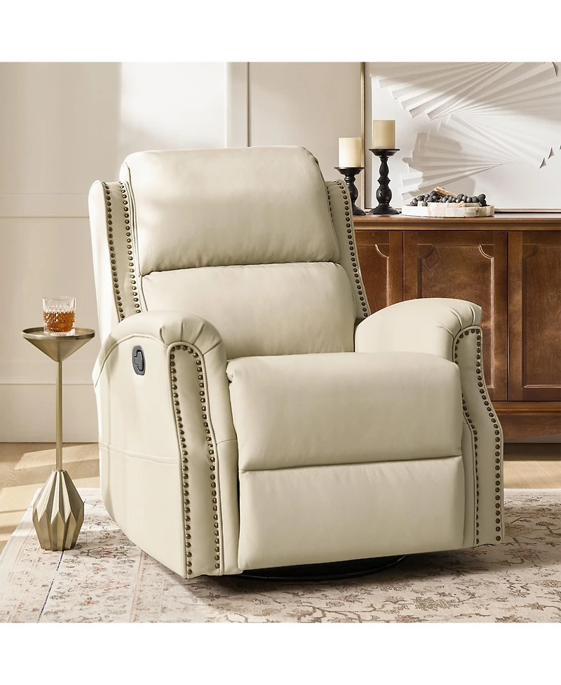 Hulala Home Felisa Traditional Swivel Rocker Manual Genuine Leather Recliner