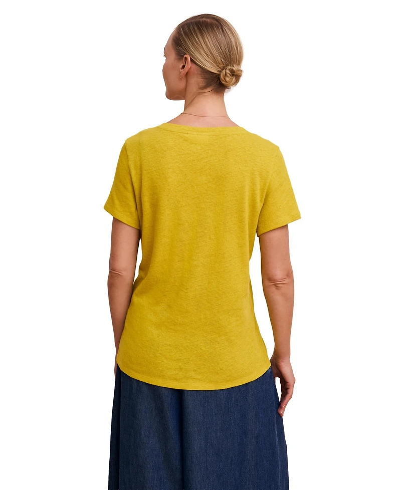 Celtic & Co. Women's Relaxed V-Neck Linen Blend T-Shirt