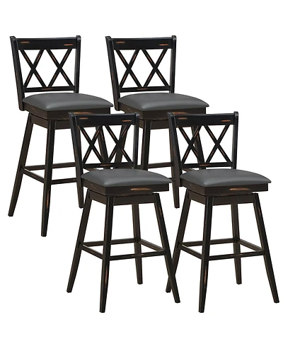 Gymax Set of 4 Barstools Swivel Bar Height Chairs with Rubber Wood Legs