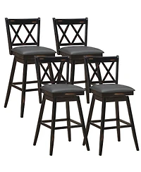 Gymax Set of 4 Barstools Swivel Bar Height Chairs with Rubber Wood Legs