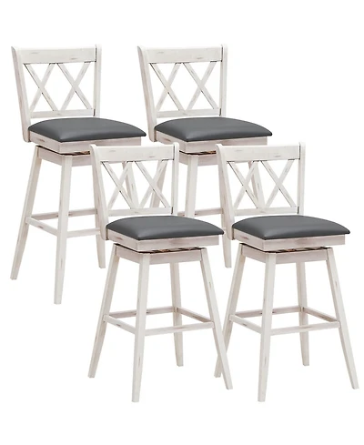 Gymax Set of 4 Barstools Swivel Bar Height Chairs with Rubber Wood Legs