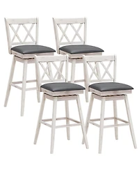 Gymax Set of 4 Barstools Swivel Bar Height Chairs with Rubber Wood Legs