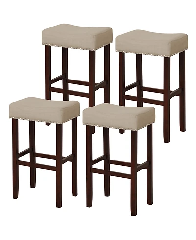 Gymax Set of 4 Bar Stools Bar Height Saddle Kitchen Chairs with Wooden Legs