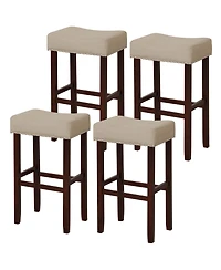 Gymax Set of 4 Bar Stools Bar Height Saddle Kitchen Chairs with Wooden Legs