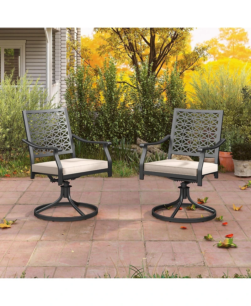 Gymax 2 Pieces Outdoor Swivel Chairs Patio Dining Chairs w/ Padded Cushions