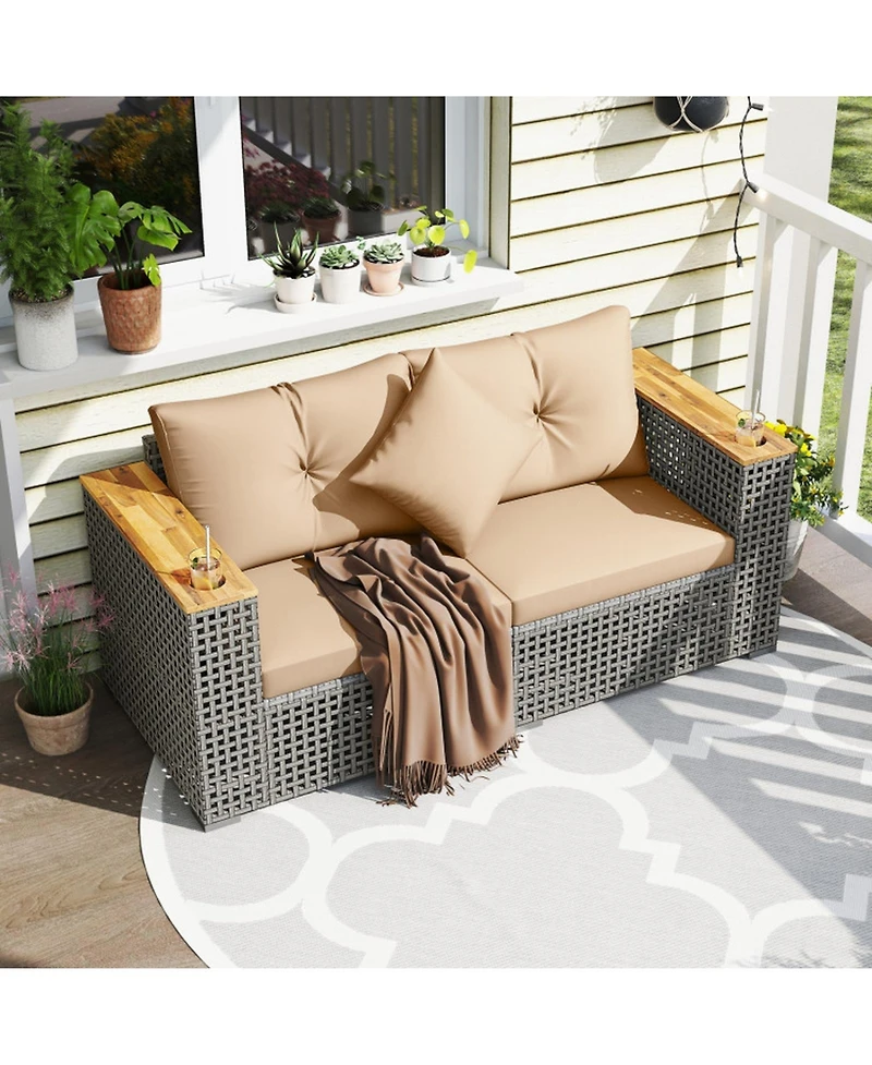 2-Piece Patio Corner Sofa Set with Thick Cushions