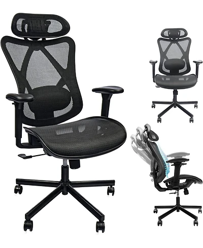 Flynama Mesh Office Chair with Mute Wheel,Adjustable Lumbar Headrest Chair