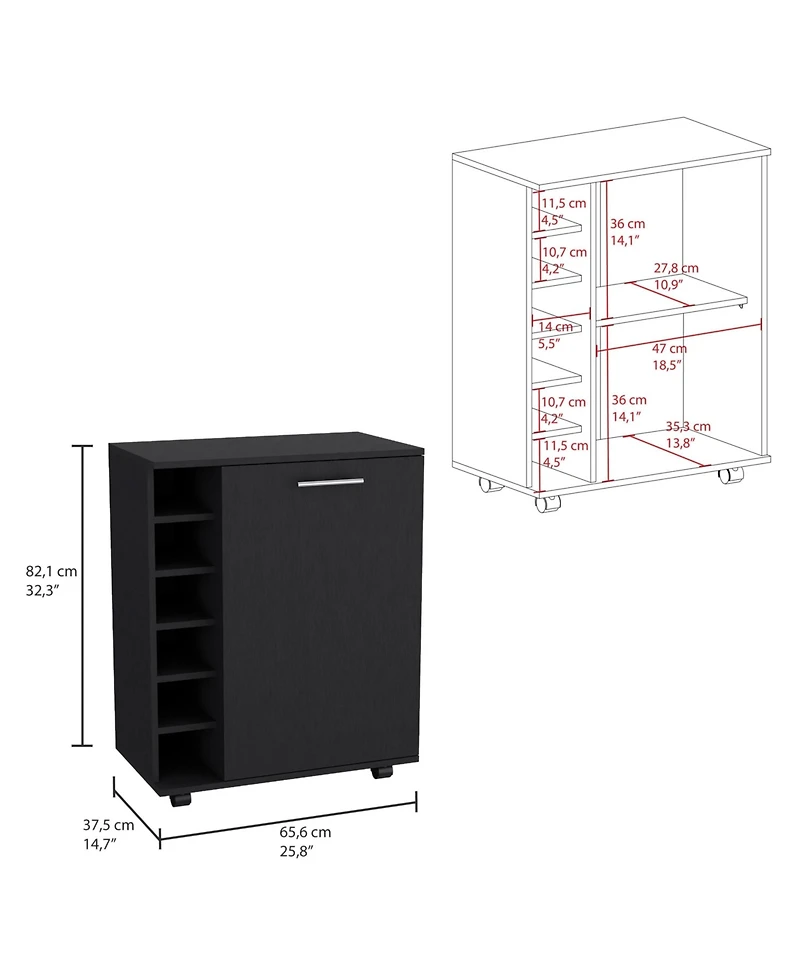 Flynama Bar Cart with Integrated Storage, Spacious Cabinet and Smooth Rollers