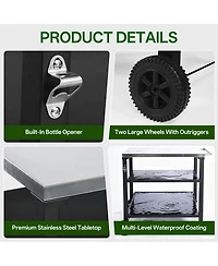 Flynama 3-Tier Black Outdoor Grill Cart with Stainless Steel Top