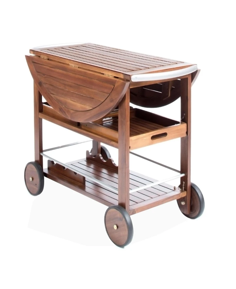 Flynama Modern Industrial Wood and Aluminum Bar Cart with Drop Leaf