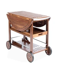 Flynama Modern Industrial Wood and Aluminum Bar Cart with Drop Leaf