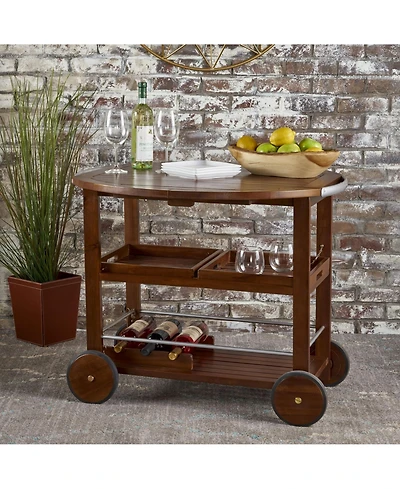 Flynama Modern Industrial Wood and Aluminum Bar Cart with Drop Leaf