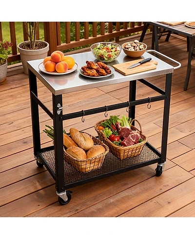 Flynama 2-Tier Grill Cart with Stainless Steel Top and Mesh Shelf