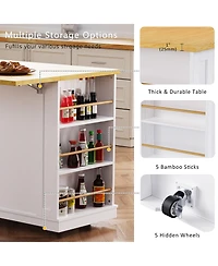 Flynama 53" White Kitchen Island with 2 Bar Stools and Power Outlet, Rolling Storage Cart on 5 Wheels