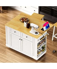 Flynama Kitchen Island with Bar Stools with 3 Cabinets, 2 Drawers, 1 Shelf with Casters Finish