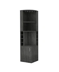 Flynama Corner Bar Cabinet with 3 Cabinets 12 Wine Rack Oak Finish