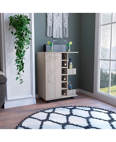 Flynama Bar Cart with 2 Cabinets with Casters Neutral Finish