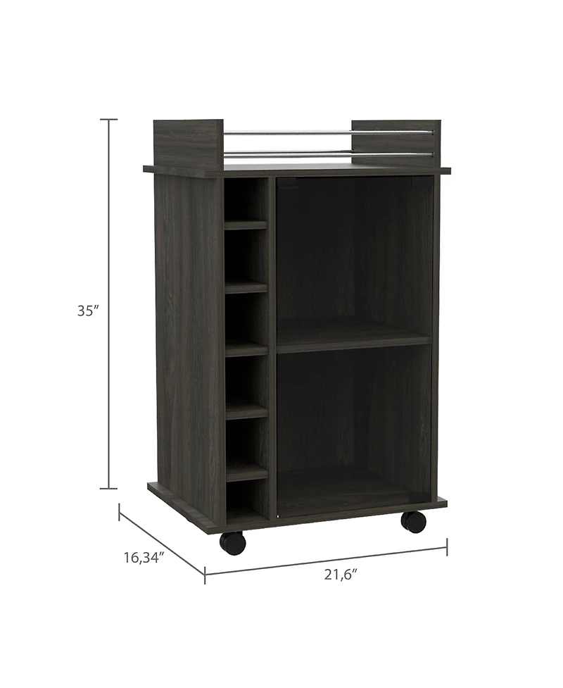 Flynama Espresso Bar Cart with 2 Shelves, 6 Cubbies, 4 Locking Casters and Glass Door Cabinet