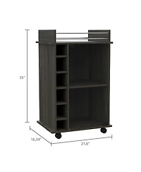 Flynama Espresso Bar Cart with 2 Shelves, 6 Cubbies, 4 Locking Casters and Glass Door Cabinet