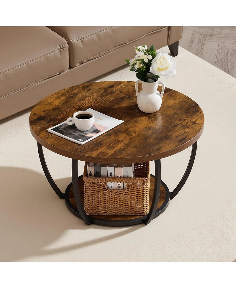 Gouun Modern 2-Tier Round Coffee Table with Metal Frame