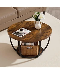 Gouun Modern 2-Tier Round Coffee Table with Metal Frame