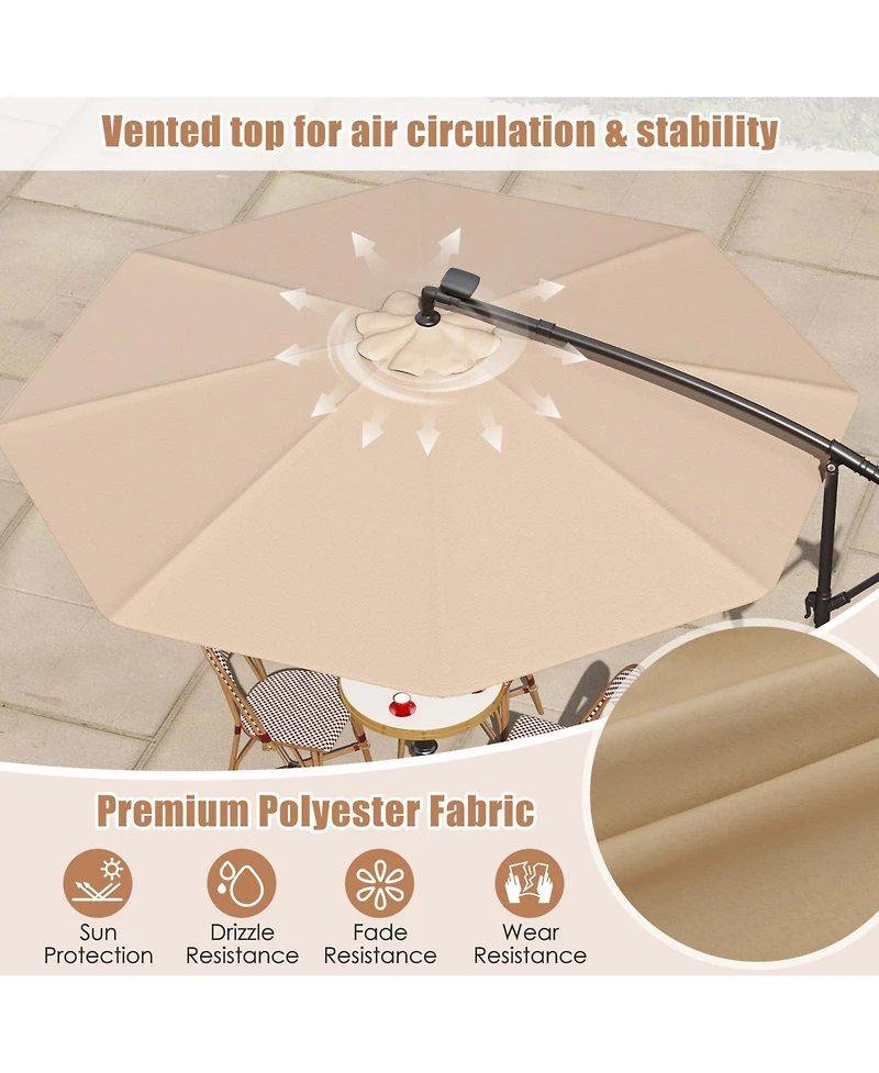 Gouun 10 ft Solar Led Offset Hanging Patio Umbrella with 40 Lights and Cross Base