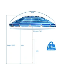 Gouun 8 ft Portable Beach Umbrella with 16 Fiberglass Ribs, Sand Anchor and Tilt