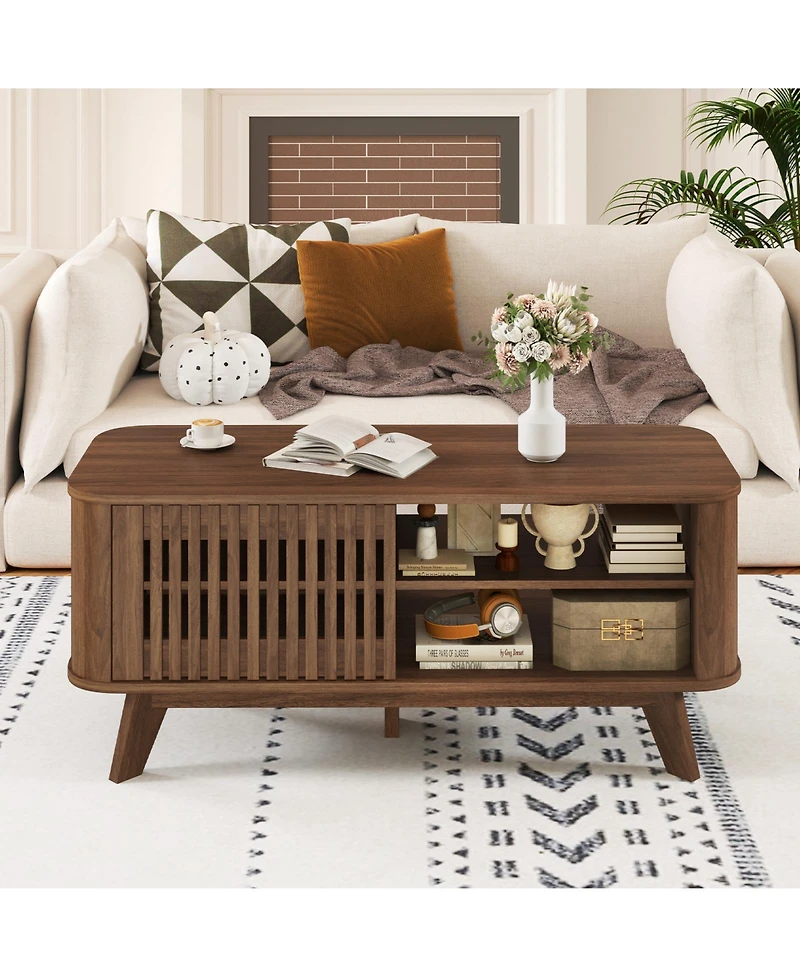 Gouun Rectangular Coffee Table with Adjustable Shelves Storage