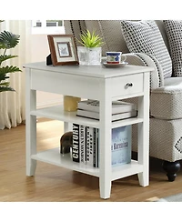 Gouun 3-Tier Narrow End Table with Drawer and Open Shelves, 24 x 12 x 24.5 in